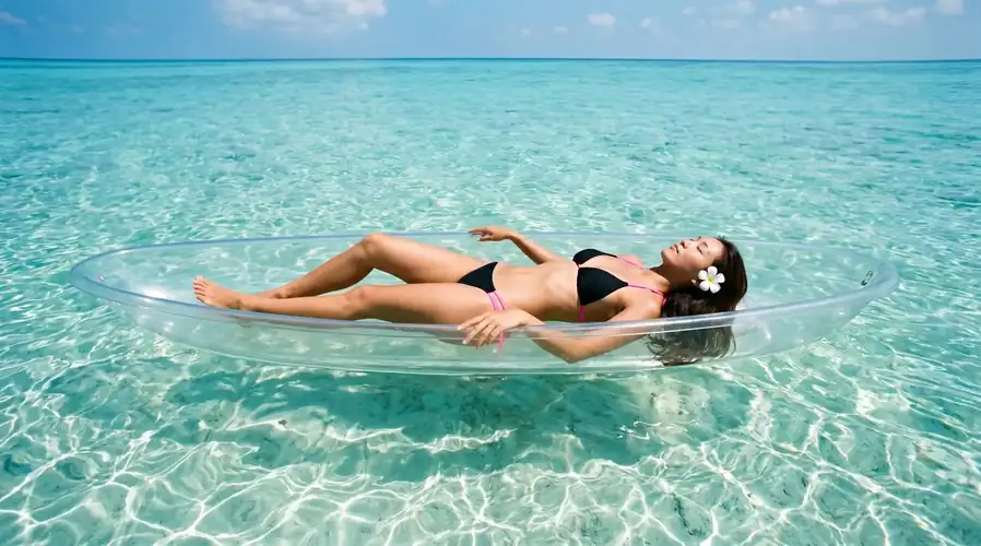 Guest enjoying a kayaking session in the turquoise sea