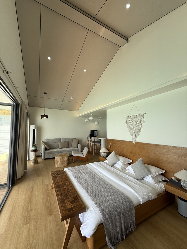 Chic open plan bedroom at Sicily Hotel in the Celebes Sea